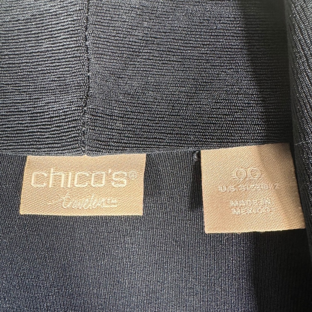 Chicos Travelers Navy Open Front Peplum Jacket Cardigan Sz 00 XS 2 | Cruise - Picture 4 of 9